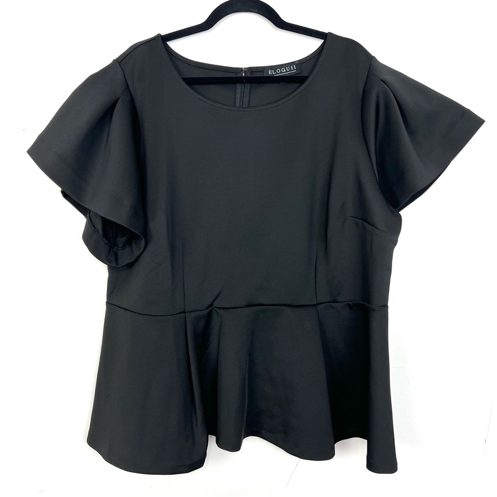 Eloquii Peplum Top Black Flutter Sleeve Plus Size 22